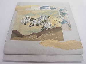 平和屋1■爪掻き本綴れ　八寸名古屋帯　作家物　色紙草花文　金銀糸　逸品　CAAA7071ut