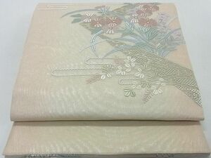 平和屋2■夏物　六通太鼓柄袋帯　絽刺し　総刺繍　エ霞草花文　金糸　正絹　逸品　DAAA0896ea