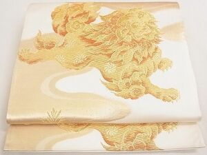 平和屋2◎六通柄袋帯　唐獅子　金糸　逸品　DAAA5517yyy