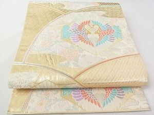 平和屋２◎六通柄袋帯　王朝佐賀　双鶴吉祥花文　本金箔24　逸品　DAAC0508cm