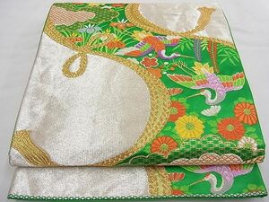 平和屋川間店■六通柄袋帯　唐織　結び紐飛鶴花文　金銀糸　逸品　n-fw3369