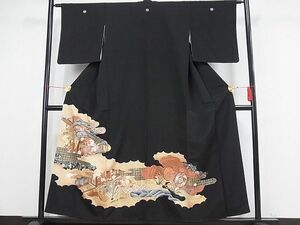 平和屋川間店■豪華黒留袖　御所車吉祥文　金彩　着丈148cm　裄丈61.5cm　正絹　逸品　A-cs4043