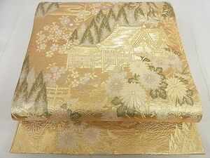 平和屋2◎六通柄袋帯　万里　風景花文　金糸　逸品　DAAA1807du