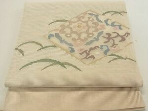  flat peace shop 2# summer thing futoshi hand drum pattern double-woven obi ..... flower writing gold thread excellent article DAAA0984ea