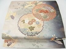 平和屋2◎六通柄袋帯　雪輪能衣散し　金糸　逸品　DAAA6572ya_画像1