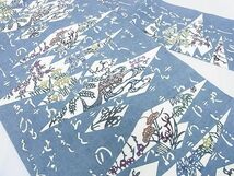 平和屋2■九寸名古屋帯　紬地　型染め　松皮取風景花文　逸品　DAAB2767az_画像2