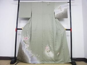 平和屋-こころ店■訪問着　舞蝶草花文　暈し染め　金彩　正絹　逸品　AAAE4489Bnp