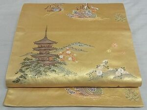 平和屋-こころ店■六通柄袋帯　唐織　東寺洛南絵文　本金箔　正絹　逸品　AAAD3803Asx