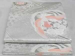 平和屋-こころ店◎六通柄袋帯　鳳凰花丸文　錦織プラチナ二重箔　正絹　逸品　AAAE3428Ast