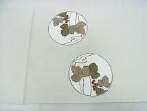 平和屋2◎九寸開き名古屋帯　刺繍　葡萄蔦の葉絵皿文　金彩　逸品　DAAA6580ya_画像4