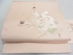 平和屋２◎九寸名古屋帯　草花文　銀通し地　逸品　DAAC0643cm