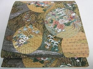 平和屋2■六通柄袋帯　唐織　花鳥丸文　金糸　逸品　DAAC2007ic