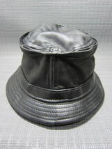 NEWYORKHAT ニューヨークハット　ハット　帽子　黒　革　約56cm　J2404B_画像3