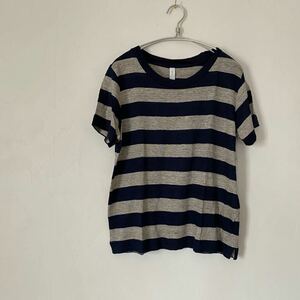 pritplito/ border T-shirt short sleeves T-shirt flax 100% made in Japan 