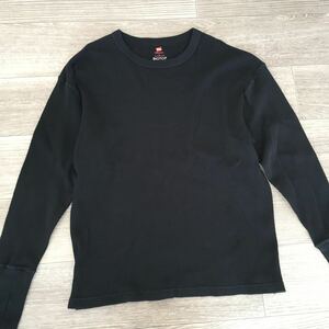 YM/1146 Hanes BIOTOP PREMIUM Lサイズ ブラック 長袖Tシャツ ワッフル