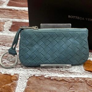 極美品 BOTTEGA VENETA ボッテガヴェネタ コインケース キーリング イントレチャート 小銭入れ 財布 チャーム ブルー の画像2