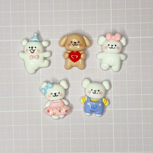 No.498 ハンドメイド デコパーツ くま&いぬ セット