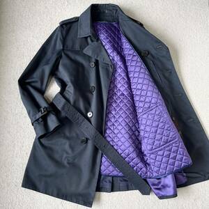 [ rare L size ] beautiful goods Paul Smith Paul Smith trench coat quilting liner 2WAY belt double long height navy purple 