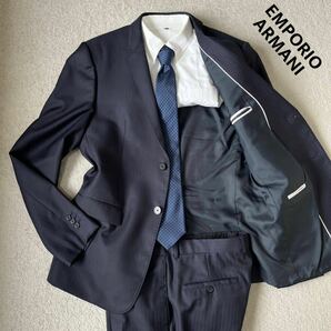 XXLサイズ 極美品 EMPORIO ARMANI エンポリオアルマーニ 黒タグ スーツ DAVIDLINE セットアップ ネイビー テーラード ジャケット シングル の画像1
