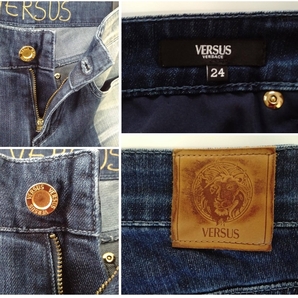 VERSUS VERSACE ヴェルサス ヴェルサーチ ストレッチ スキニー デニム ネイビー ホワイト M 24 の画像9