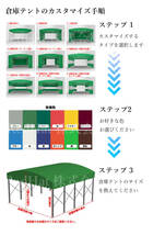 建築確認不要 テント 間口7m 奥行8m 高さ3m 四面生地(カーテン1面) 移動テント テント倉庫 簡易テント 伸縮自在 荷捌場 駐車場 テント倉庫_画像4