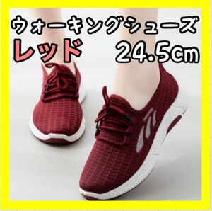 レディース スポーツ ウォーキングシューズ レッド ランニング 24.5cm 