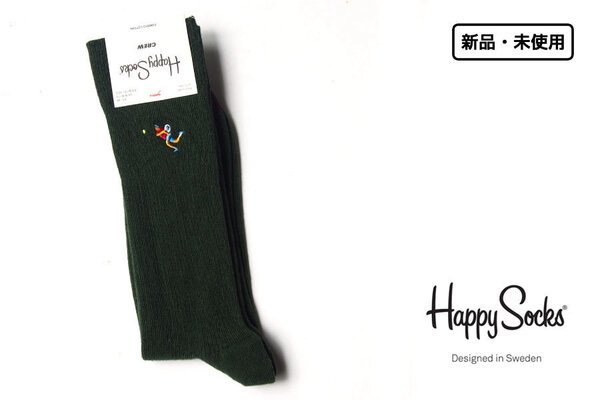 送料無料★新品|未使用|ハッピーソックス|happy socks|カジュアルソックス|テニス柄刺繍入り|Ribbed Embroidery Game Set Sock