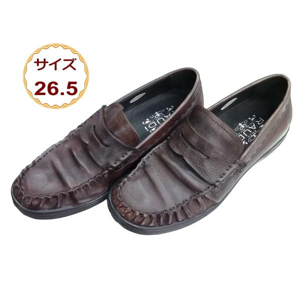 RAUDI 43 ラウディ ローファー メンズ レザー 本革 モカシン スリッポン カジュアル ダークブラウン こげ茶 R-23105-dbr-265 (43) 26.5cm