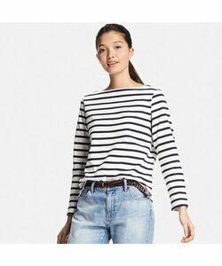 未使用 タグなし UNIQLO ユニクロ ボーダー ボートネックTシャツ 長袖