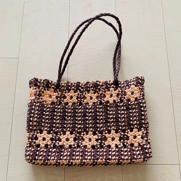 ハンドメイド 編みトートバッグ かごバッグ 軽量 ハンドメイド
