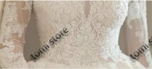 サイズ選択可豪華レース ウェディングドレスAライン 7分袖 Vネック パニエ ベール グローブ付 白 小さい～大きいサイズ 結婚式 舞台 撮影XL_画像7