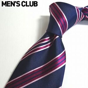 新品 メンズクラブ 撥水加工 絹シルク100% ネクタイ 紺 ワイン 桃 ストライプ MEN'S CLUB メンズ ビジネス シャツ スーツに ヴァンジャパン