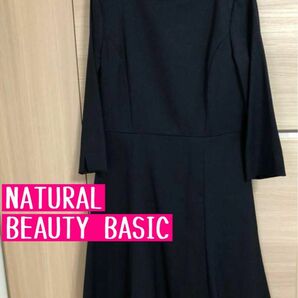 NATURAL BEAUTY BASIC★フレアワンピース★ネイビー