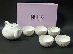 ★未使用★ 桂由美 ポット茶器 KY-6020 花香音 創作華窯 急須 湯呑み ヤマカ陶器 カラー 花柄 金縁 カップ 6点セット 茶器セット