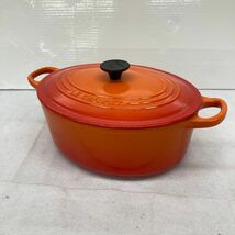 D158-O18-3267 LE CREUSET ル・クルーゼ ホーロー鍋 シグニチャー ココット・オーバル 25cm オレンジ系 約長径26×短径21×高さ10cm ②_画像1