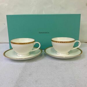 D181-D5-858 TIFFANY＆Co. ティファニー Gold Band ゴールドバンド カップ&ソーサー 2客セット ペア 洋食器 箱付き 約6×9cm/2×15cm ④