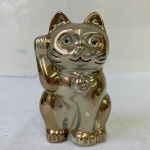 D177-K18-4956 Baccarat バカラ 招き猫 置物 フィギュリン ゴールドカラー クリスタルガラス ねこ インテリア オブジェ 約高さ10×幅5cm ②