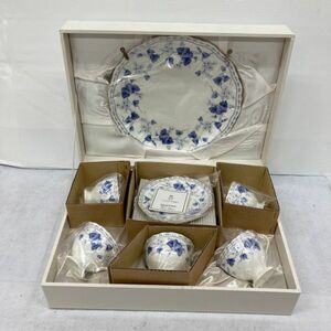 E107-O44-1023 NARUMI Narumi bo-n tea ina cup & saucer 5 customer + plate large plate 1 sheets coffee time set gold paint floral print 8128-20872 box attaching ②