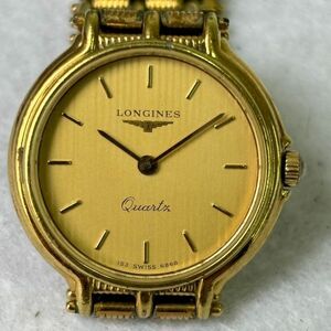 E607-O49-76◎ LONGINES ロンジン 153 6868 quartz クォーツ ゴールド文字盤 ラウンド 2針 レディース 腕時計 ④