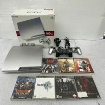 F455-O18-3374 SONY ソニー PlayStation3 プレイステーション3 本体 CECH-2500A シルバー/コントローラー3個/ソフト7本付 PS3 通電OK ②_画像1