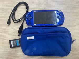 #6428 SONY playstation portable 本体 PSP-2000 メタリックブルー 青 ゲーム ケーブル・ケース付き 動作未確認