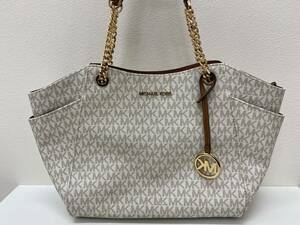 ＃6302【美品】マイケルコース MICHAEL KORS トートバッグ LOGO CHAIN SHLDR TOTE ホワイト PVC