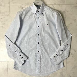 バーバリーブラックレーベル BURBERRY BLACK LABEL シャドーモノグラム 総柄 ホース刺繍 長袖 シャツ BD サイズ2 M 水色 メンズの画像2