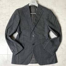 シップス SHIPS × リングヂャケット RING JACKET シングルスーツ セットアップ テーラードジャケット ウール ストライプ サイズ46 グレー_画像2