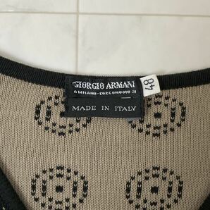 美品/Lサイズ!! ジョルジオアルマーニ GIORGIO ARMANI 総柄 コットン ニット セーター サイズ48 ブラック 黒 ベージュ イタリア製 メンズの画像7