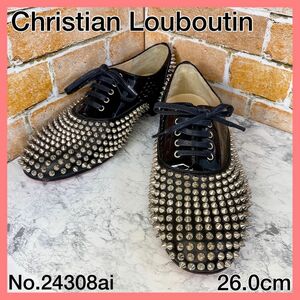 【メンズブランド靴】クリスチャンルブタン26cm　スタッズ黒　エナメルローファー 