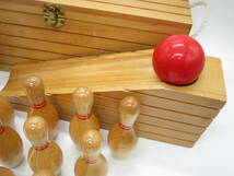 作りのいい　bowling set　ミニ　ボーリングセット　木製　無垢　コース全長90㎝　木製ケース付き（NGTOP_画像5