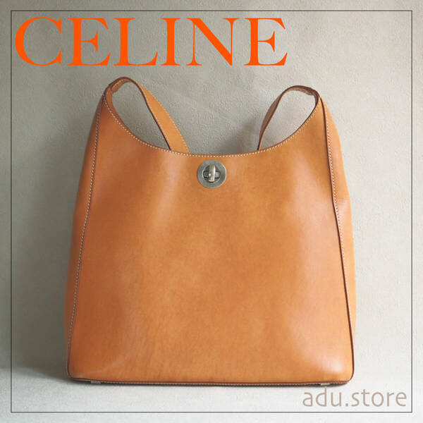 美品オールド セリーヌ CELINE ショルダーバッグ サークル ターンロック オールレザー ヌメ革ナチュラル ヴィンテージ レディース ブランド