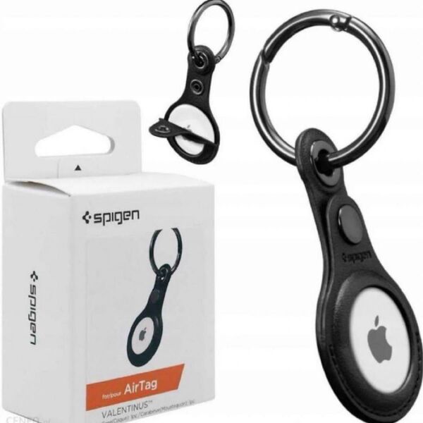【20%OFF】Spigen AirTag ケース PUレザー キーホルダー カバー カラビナ付き スリム 紛失防止 ブラック