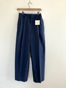 新品 未使用 UNIQLO×MARNI　ユニクロ　マルニ　ワイドフィットタック パンツ　ギンガム チェック　ブルー　S　股下65㎝